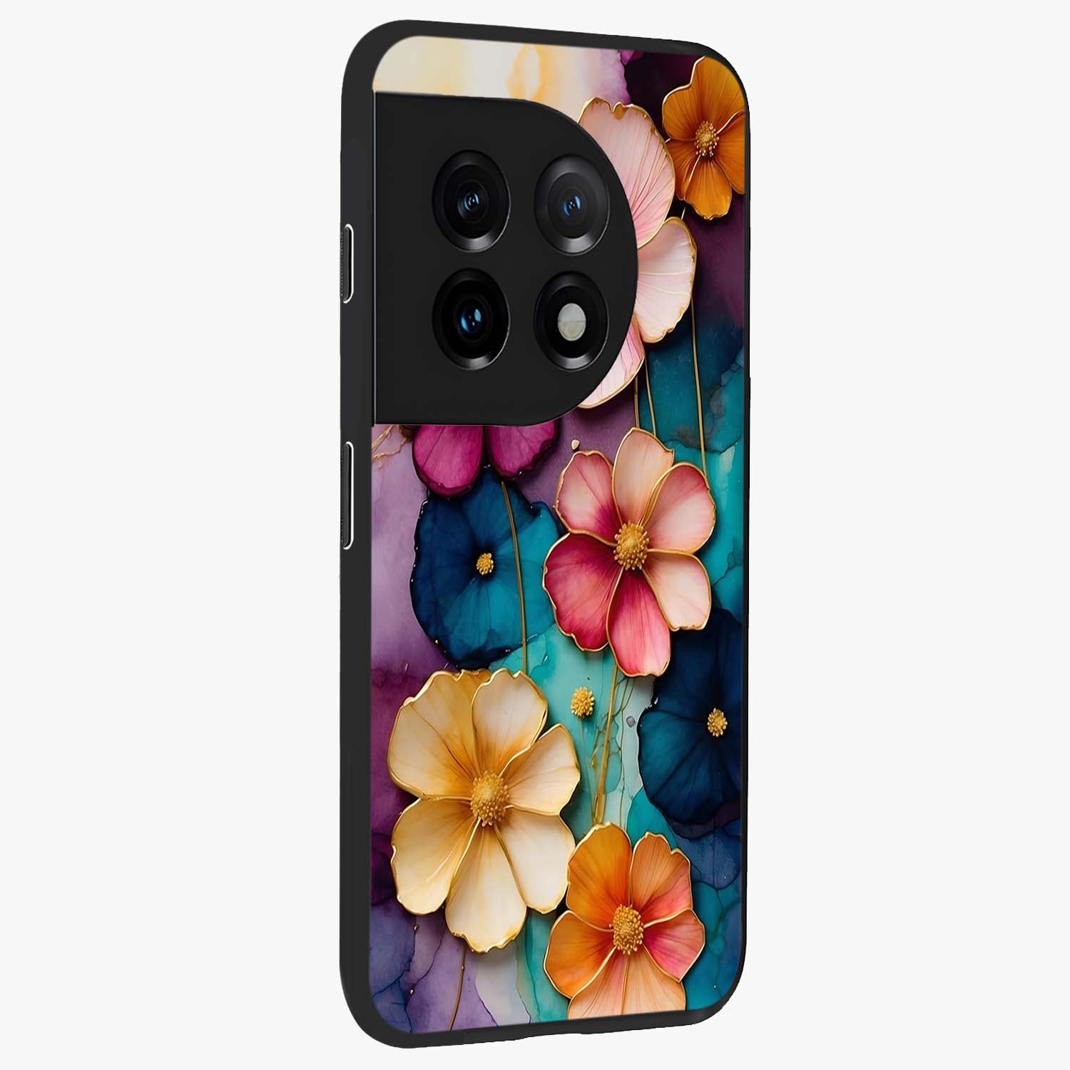 Artlyn Grace Flower Pattern Glass Case for 1+11 side perspective highlighting premium edges and delicate floral design