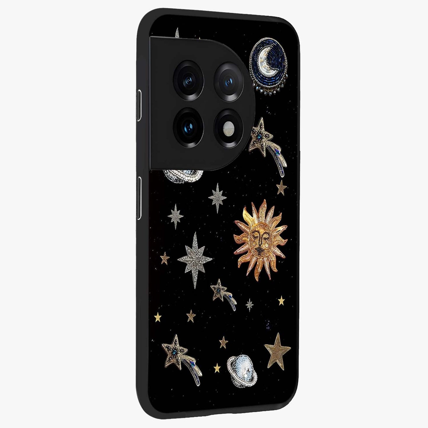 Beaded Cosmic Dreams Glass Case for 1+11 side perspective highlighting intricate beaded cosmic textures