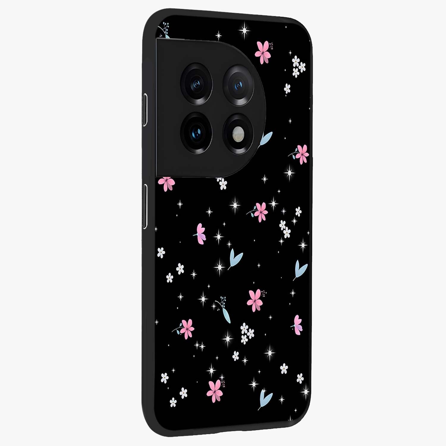 Black Aesthetic Wallpapers Glass Case for 1+11 side perspective highlighting sleek edges and premium dark design