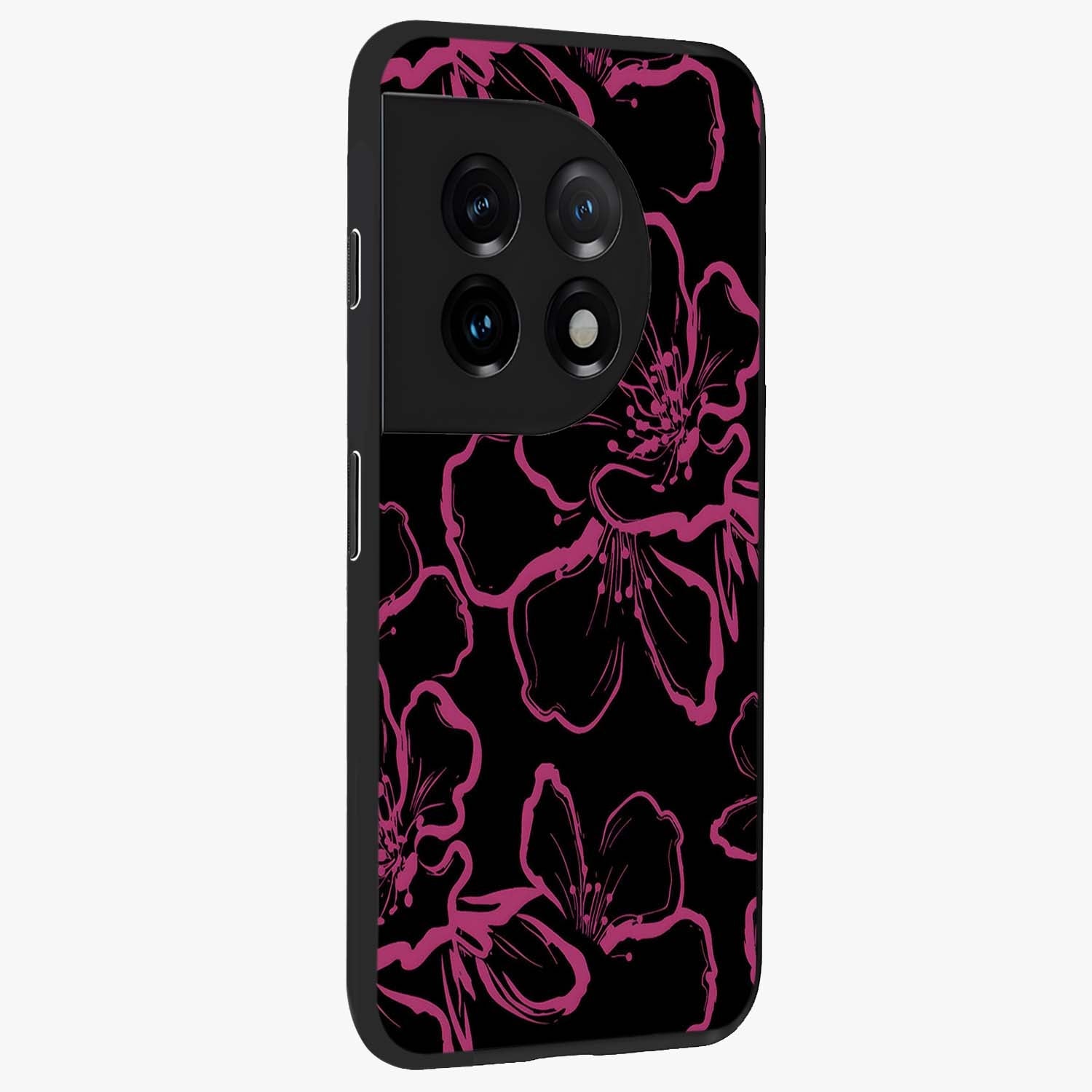 Black Violet Sketch Garden Glass Case for 1+11 side perspective highlighting elegant sketch detailing and premium finish