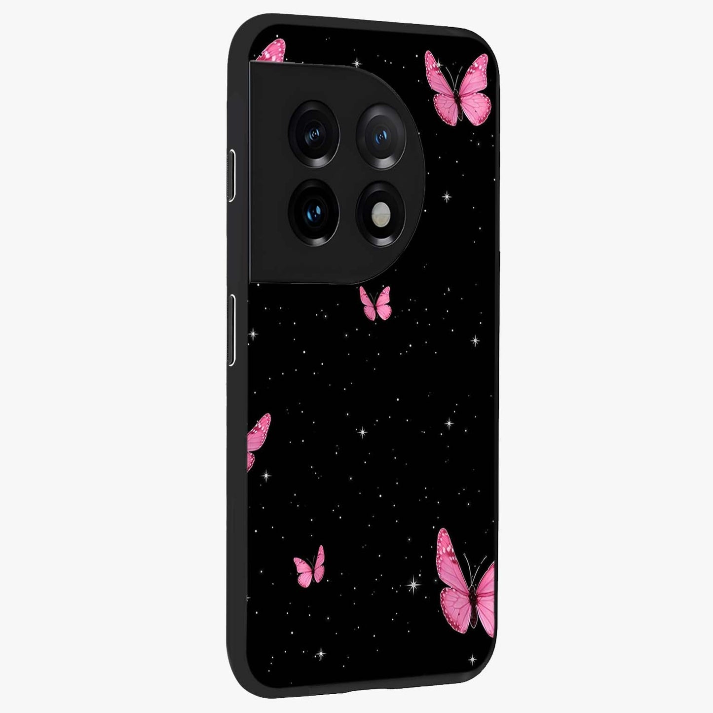 Blinking Butterfly Glass Case for 1+11 displayed upright for graceful aesthetic visibility and premium finish.