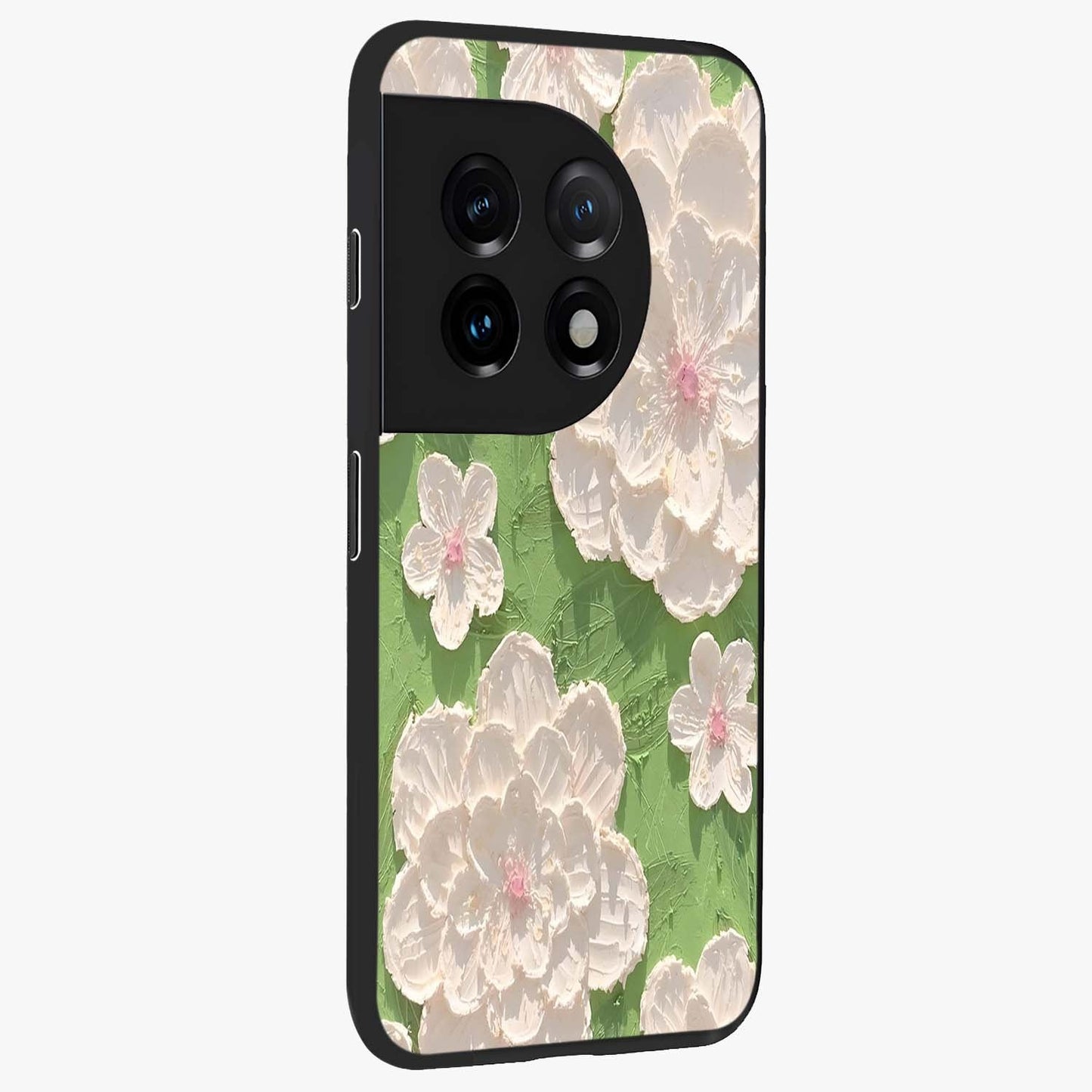 Blossom Meadow Dreams Glass Case for 1+11 side perspective highlighting serene floral design and smooth edges