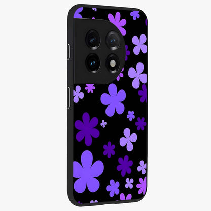 Blue Retro Pop Flowers Glass Case for 1+11 side perspective highlighting colorful vintage floral detailing