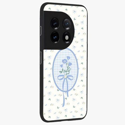Blue Ribbon Bloom Glass Case for 1+11 side perspective highlighting graceful floral design and premium edges