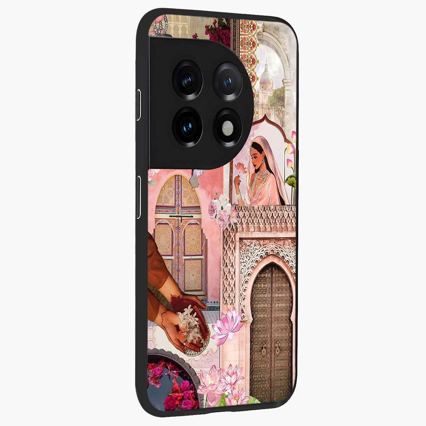 Blush Heritage Dream Glass Case for 1+11 side perspective highlighting intricate heritage detailing and smooth edges