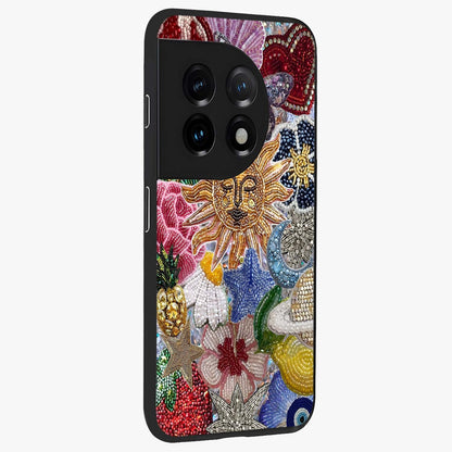 Celestial Floral and Playful Glass Case for 1+11 side perspective highlighting playful bloom textures and smooth edges