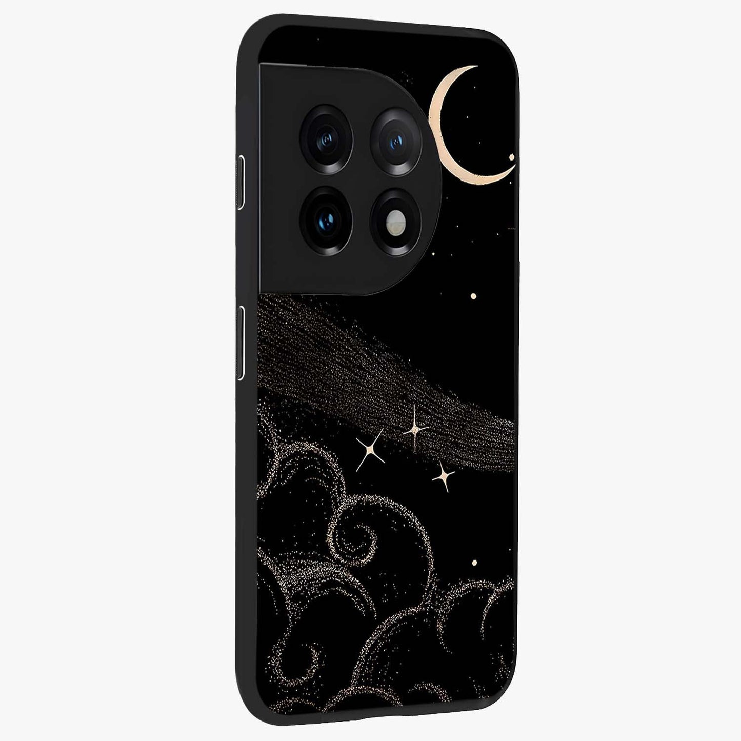 Celestial Midnight Veil Glass Case for 1+11 side perspective highlighting rich night tones and sleek premium edges