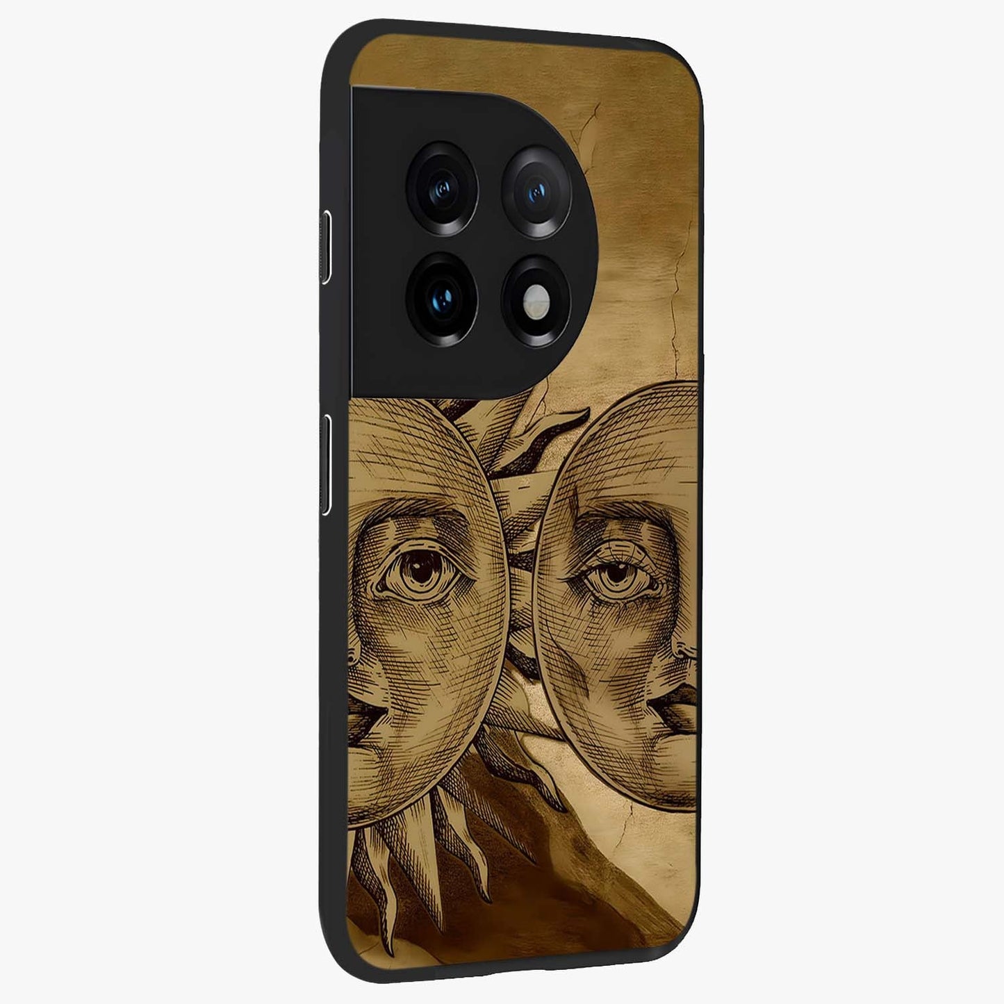 Celestial Relic Glow Glass Case for 1+11 side perspective highlighting intricate celestial textures and sleek build