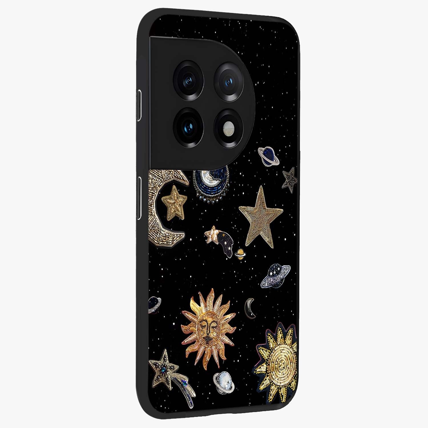 Celestial Star Charm Glass Case for 1+11 side perspective highlighting glowing star detailing and premium build