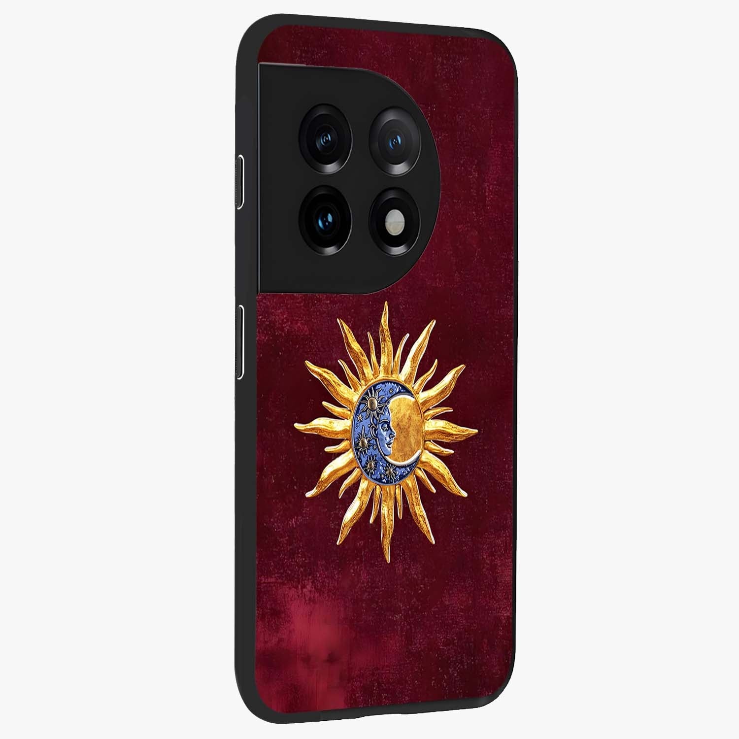 Celestial Unity Charm Glass Case for 1+11 side perspective highlighting detailed charm elements and sleek edges