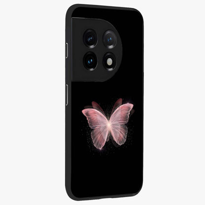 Celestial Wings Butterfly Glass Case for 1+11 side perspective highlighting intricate butterfly textures and smooth edges