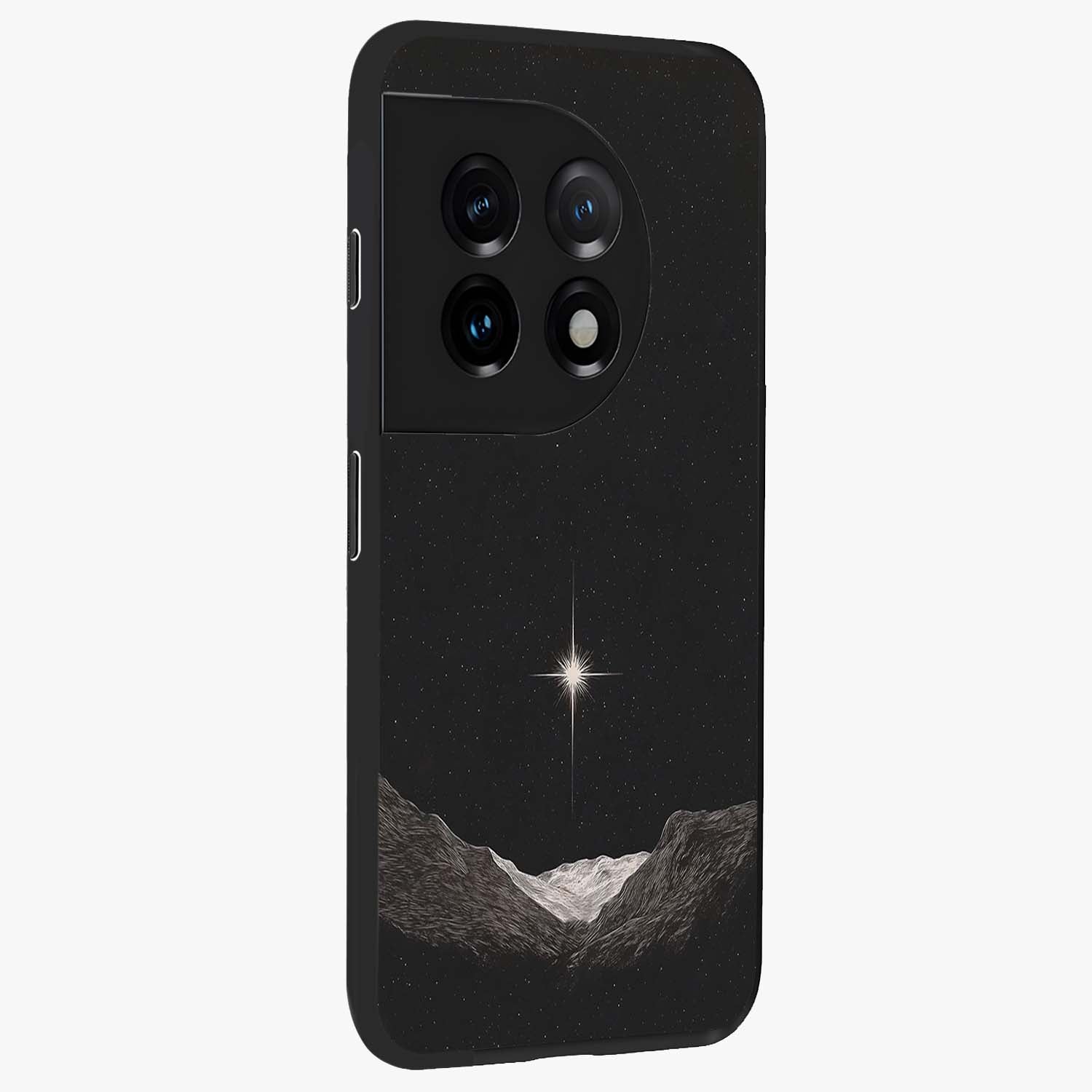 Cosmic Dream Night Glass Case for 1+11 side perspective highlighting vibrant star detailing and premium build