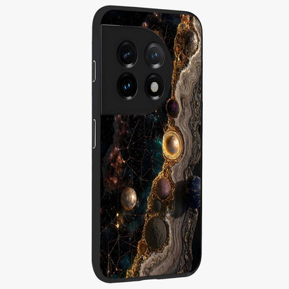 Cosmic Gold Path Glass Case for 1+11 side perspective highlighting premium metallic detailing and sleek edges