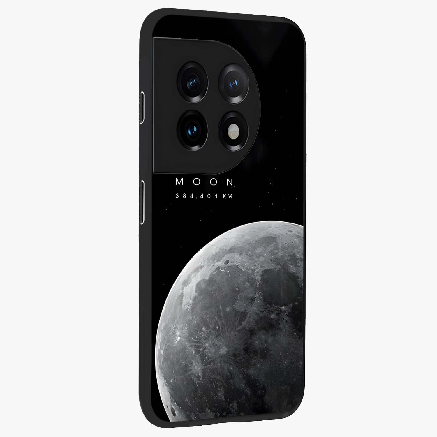 Cosmic Moon Glow Glass Case for 1+11 side perspective highlighting radiant moon detailing and smooth premium finish