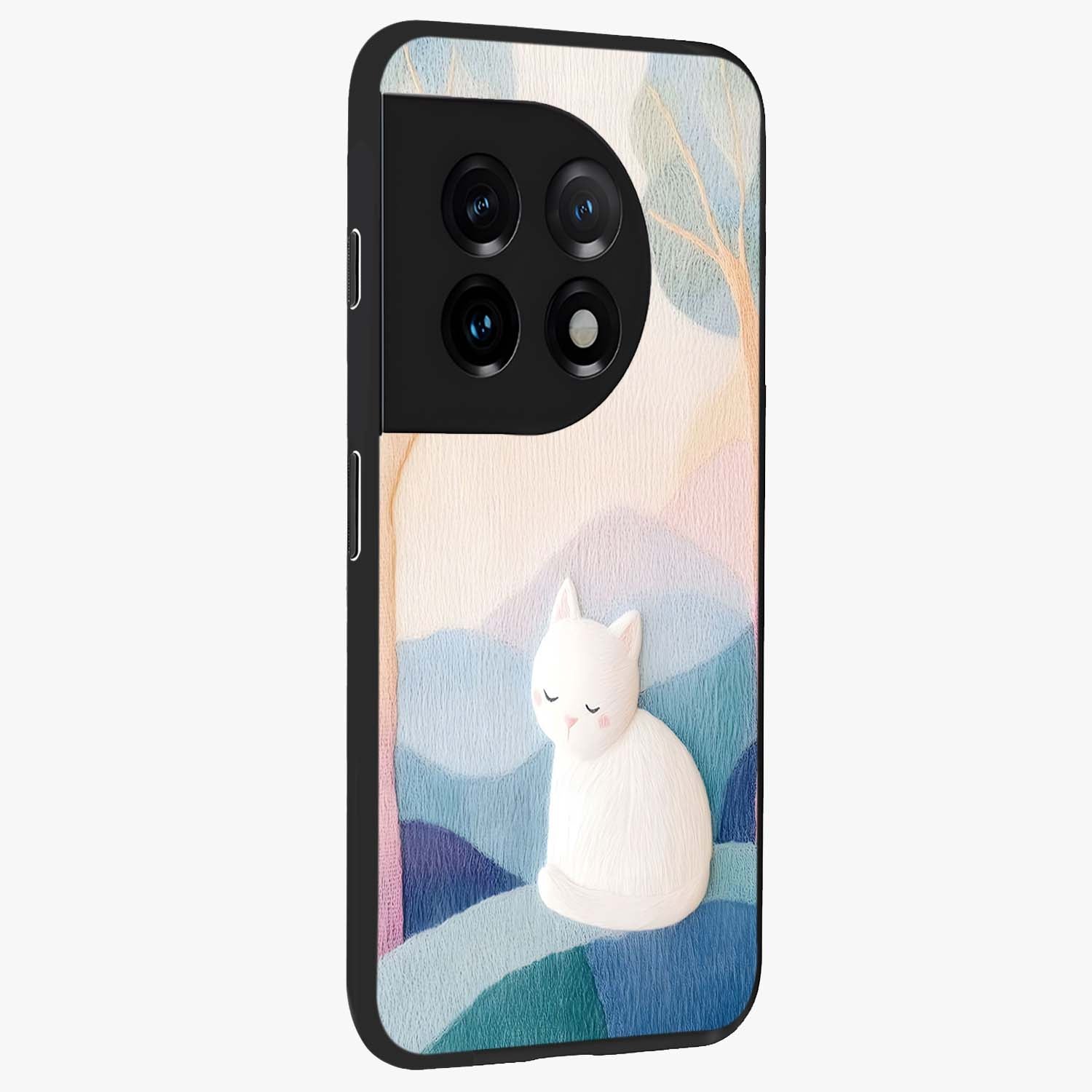 Cotton Dream Cat Glass Case for 1+11 side perspective highlighting cute feline details and smooth premium edges