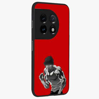 Crimson Power Rush Glass Case for 1+11 side perspective highlighting sharp detailing and premium sporty edge