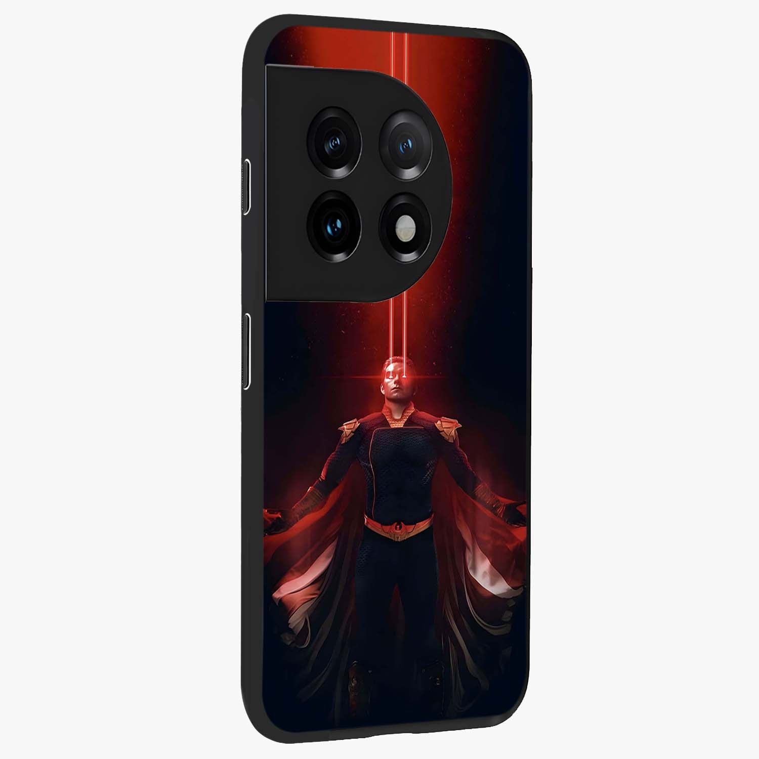 Crimson Vision Ascension Glass Case for 1+11 side perspective highlighting intense color depth and sleek build