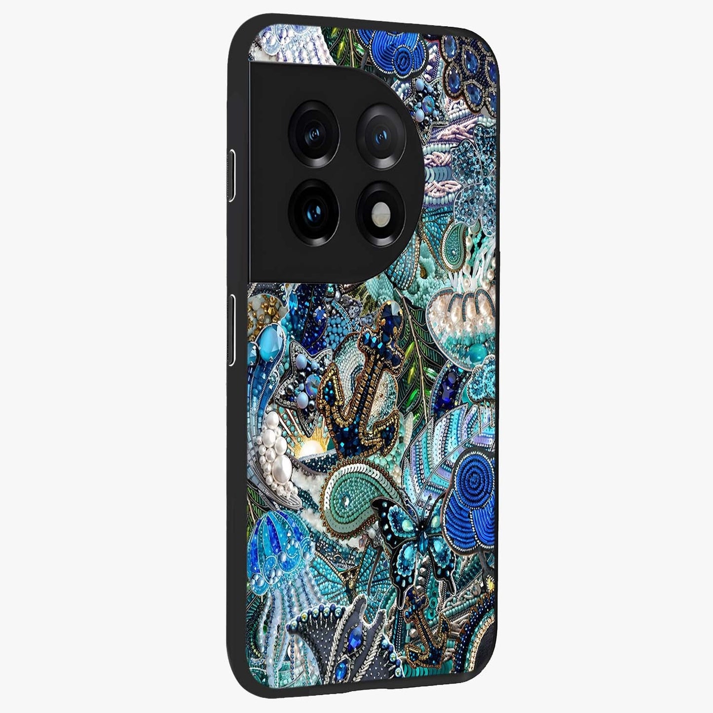 Crystal Ocean Magic Glass Case for 1+11 side perspective highlighting wave textures and smooth premium build