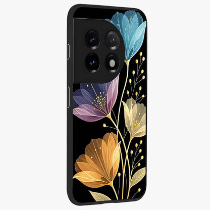 Delicate Multicolor Flowers Glass Case for 1+11 side perspective highlighting colorful floral textures and premium edges