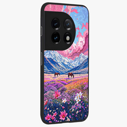Dreamy Floral Pastures Glass Case for 1+11 side perspective highlighting calming floral detailing and sleek build