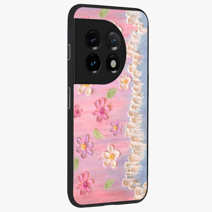 Dreamy Painted Garden Glass Case for 1+11 side perspective highlighting colorful bloom details and premium edges