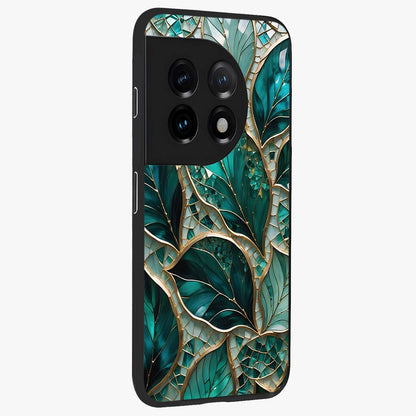 Emerald Leaf Glass Case for 1+11 side perspective highlighting refined leaf textures and sleek build