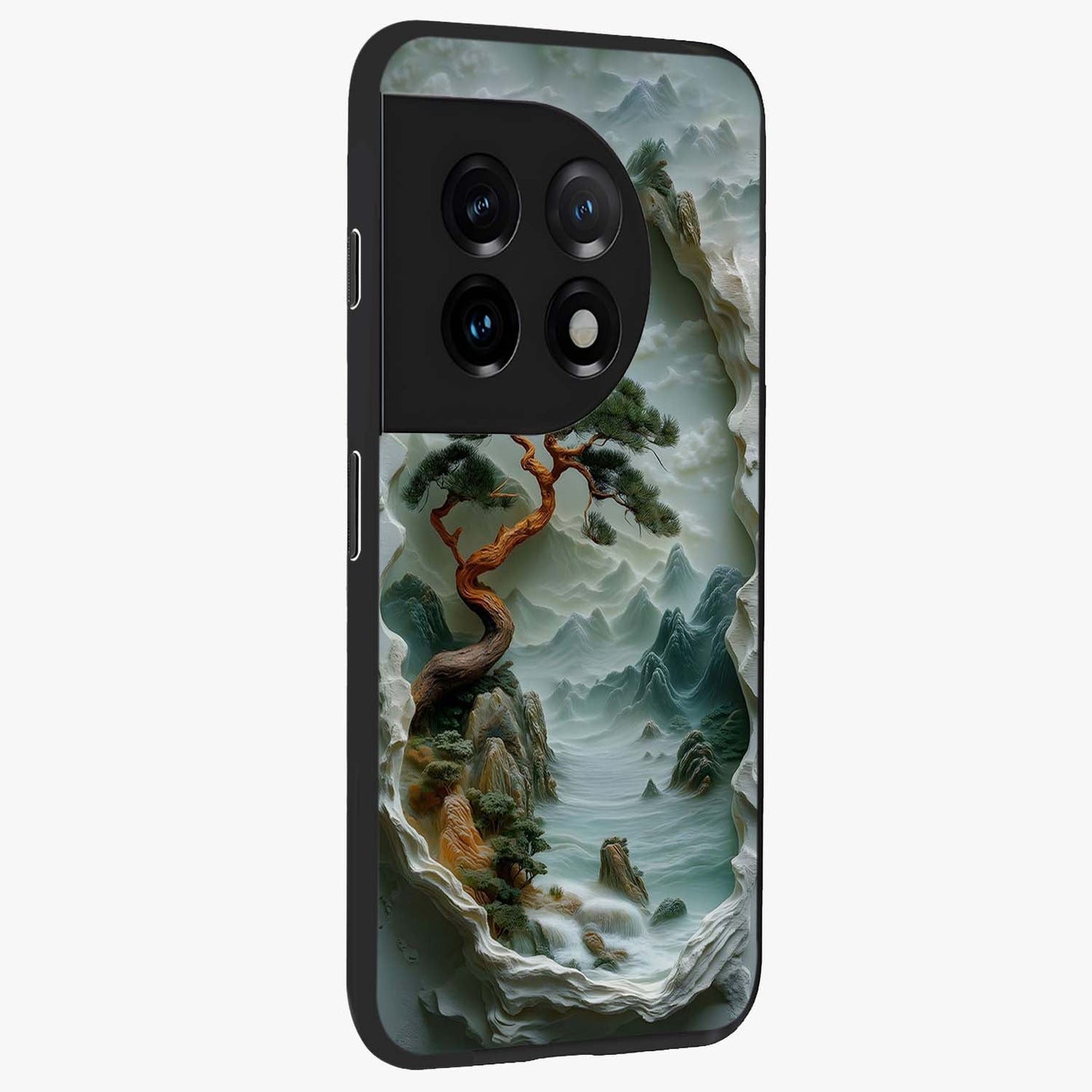 Eternal Nature Spirit Glass Case for 1+11 side perspective highlighting organic textures and sleek build