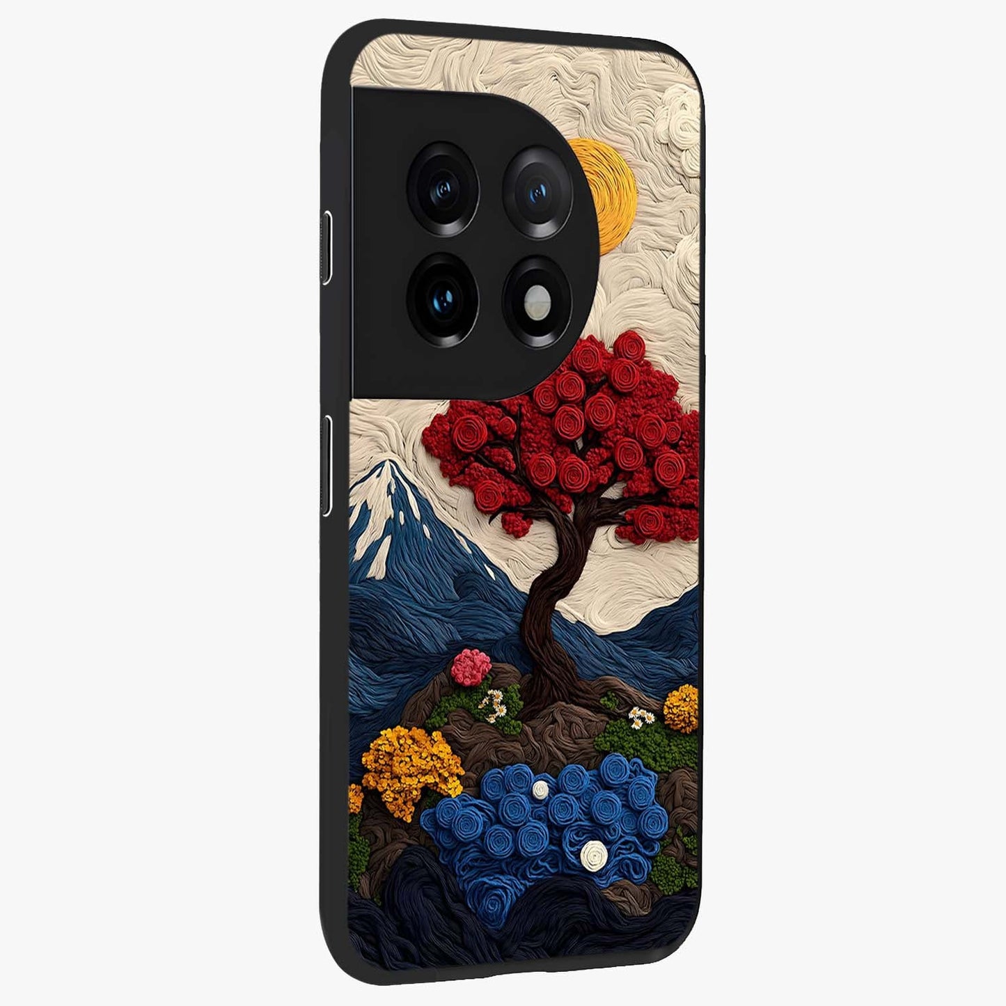 Eternal Nature Tapestry Glass Case for 1+11 side perspective highlighting woven texture design and premium edge finish