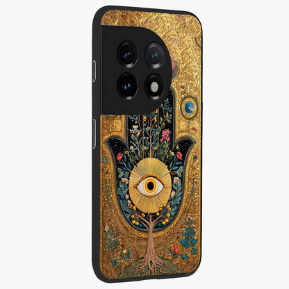 Ethereal Evil Eye Glass Case for 1+11 side perspective highlighting delicate protective detailing and smooth edges