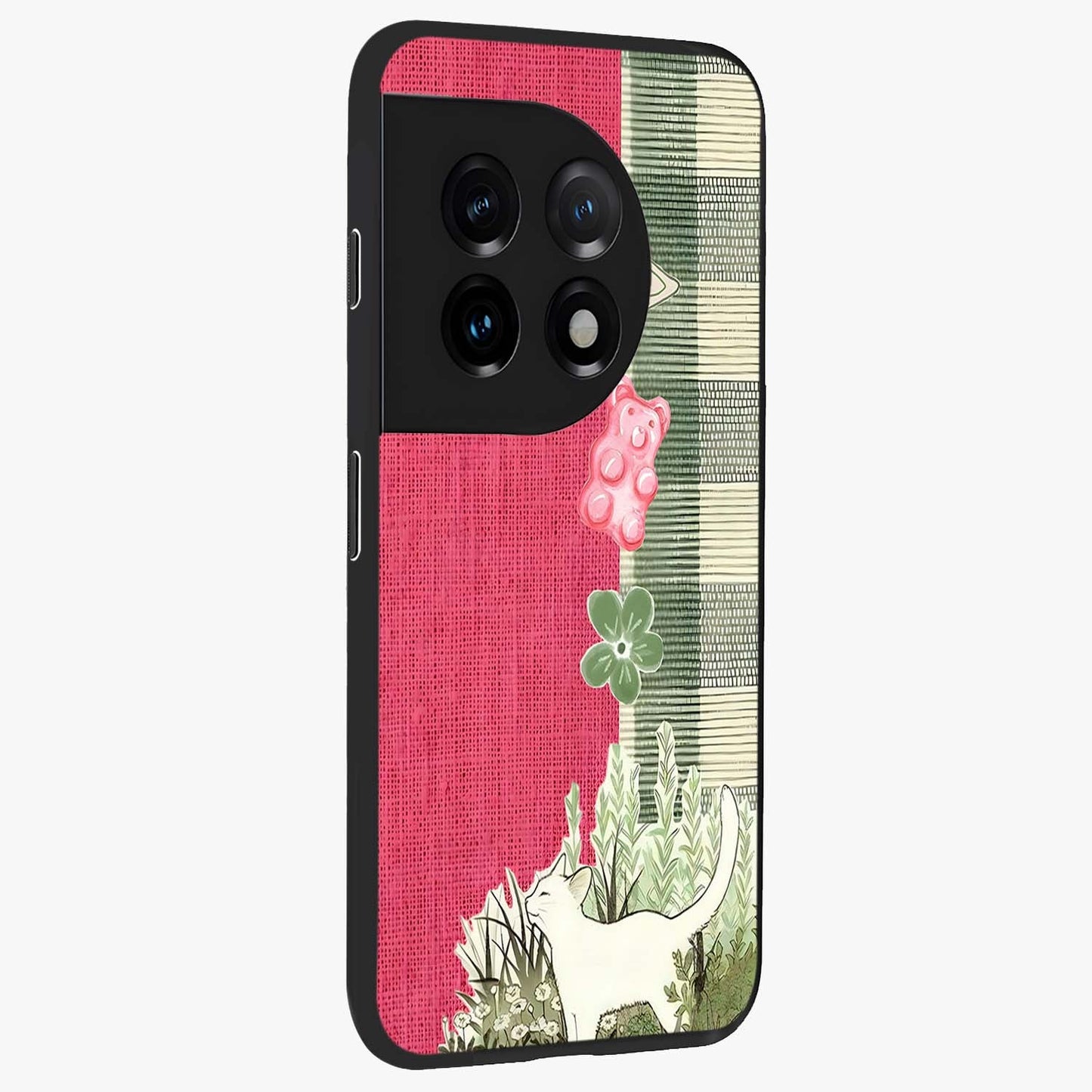 Fabric Patterns Glass Case for 1+11 side perspective highlighting woven texture design and smooth build