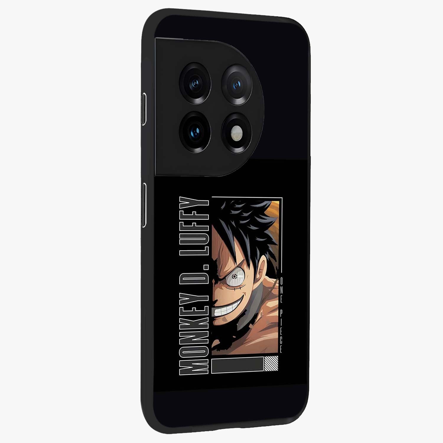 Fearless Pirate Smile Glass Case for 1+11 side perspective highlighting detailed character illustration and sleek build