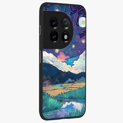 Fields Beneath the Cosmos Glass Case for 1+11 side perspective highlighting serene landscape textures and premium edges