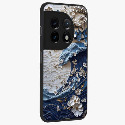 Floral Wave Origami Glass Case for 1+11 side perspective highlighting sharp origami textures and sleek premium edges