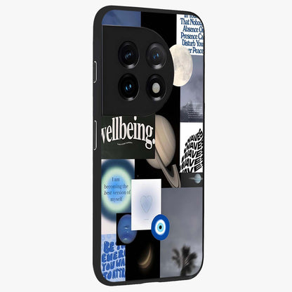 Galactic Energy Collage Glass Case for 1+11 side perspective highlighting bold abstract detailing and sleek build