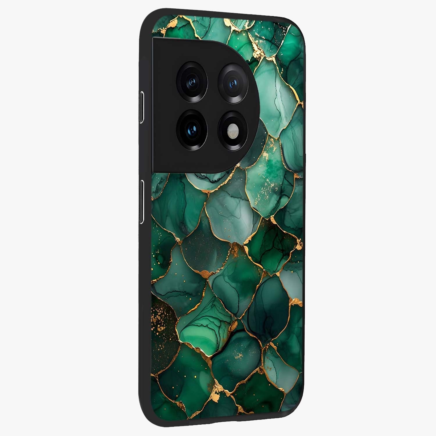 Geometric Polyester Pattern Glass Case for 1+11 side perspective highlighting sharp pattern textures and smooth premium build
