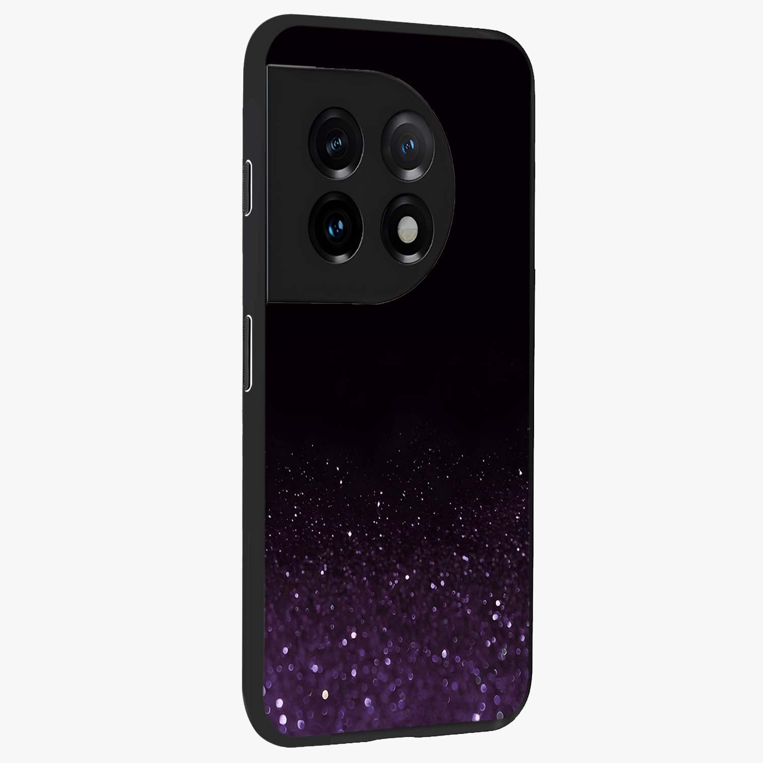 Glittery Purple Bokeh Glass Case for 1+11 side perspective highlighting glowing textures and sleek premium edges