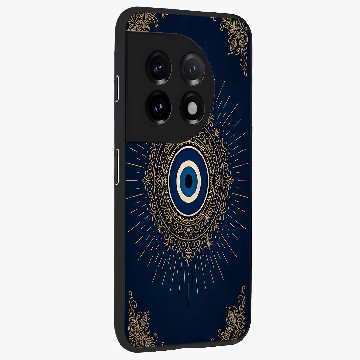 Golden Heart Glow Glass Case for 1+11 side perspective highlighting smooth heart detailing and premium edges