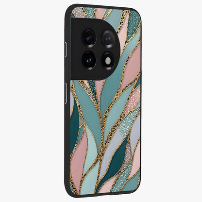 Golden Lotus Glow Glass Case for 1+11 side perspective highlighting intricate lotus detailing and premium edge finish