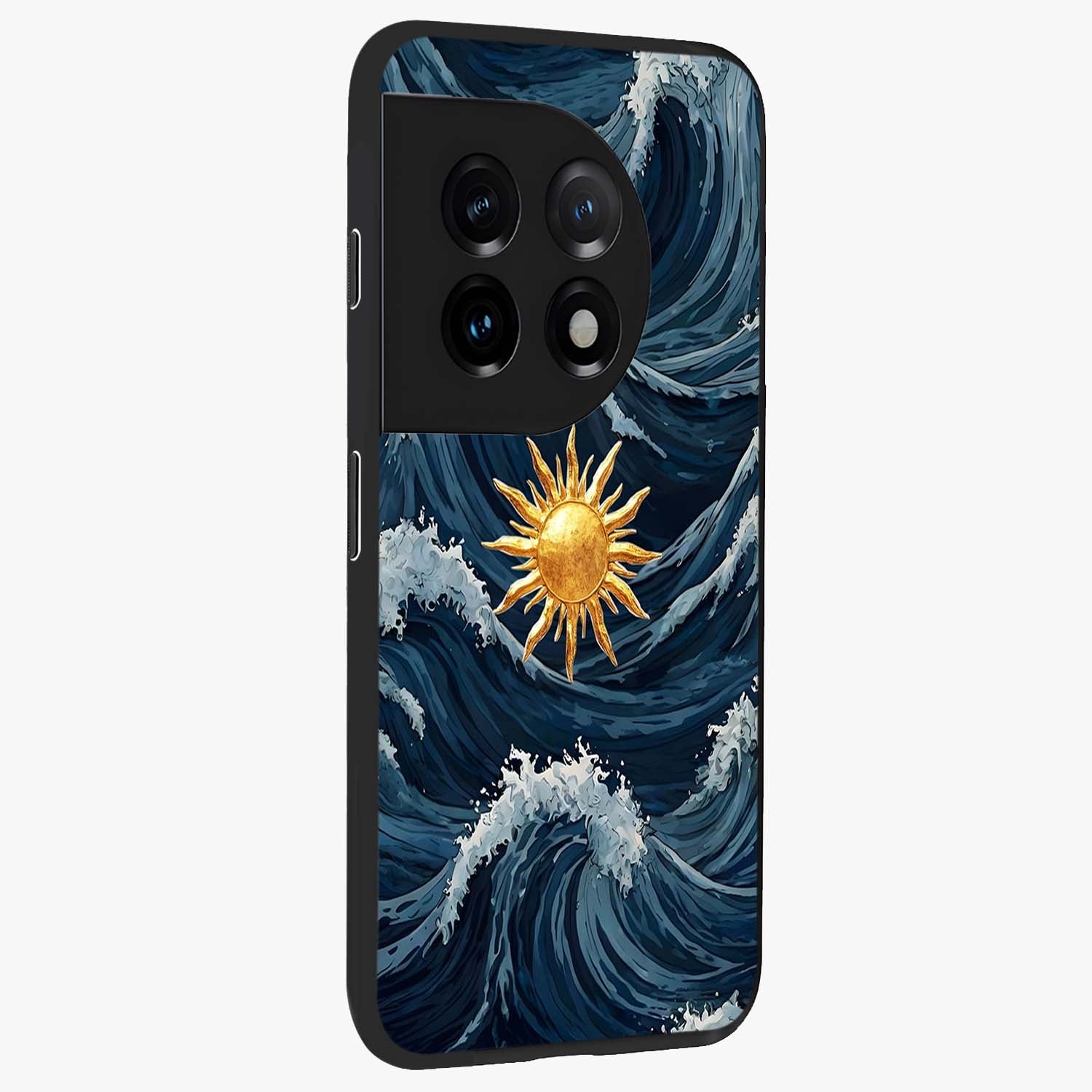 Gold Sun Blush Glass Case for 1+11 side perspective highlighting radiant textures and smooth premium build