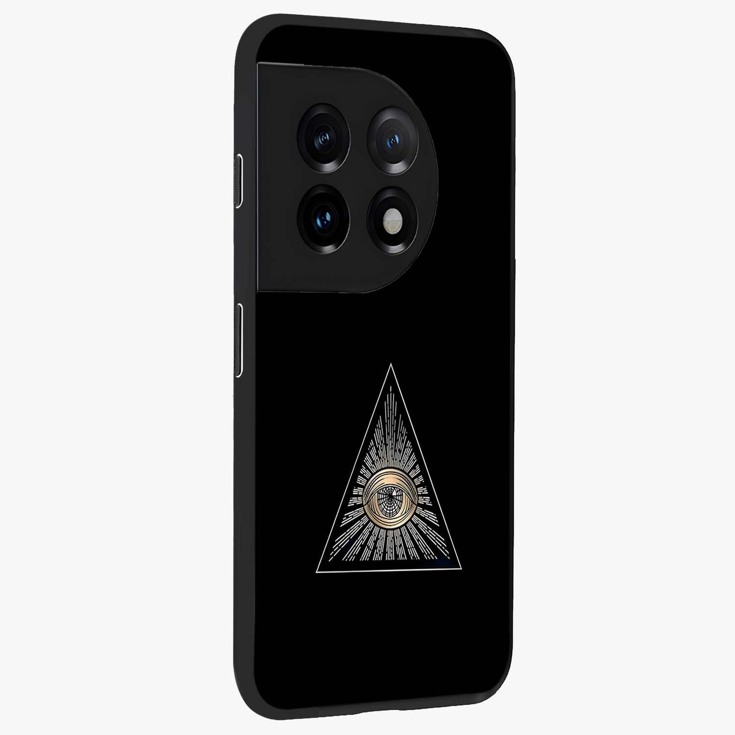 Illuminati Evil Glass Case for 1+11 displayed upright for mysterious statement visibility and premium finish.