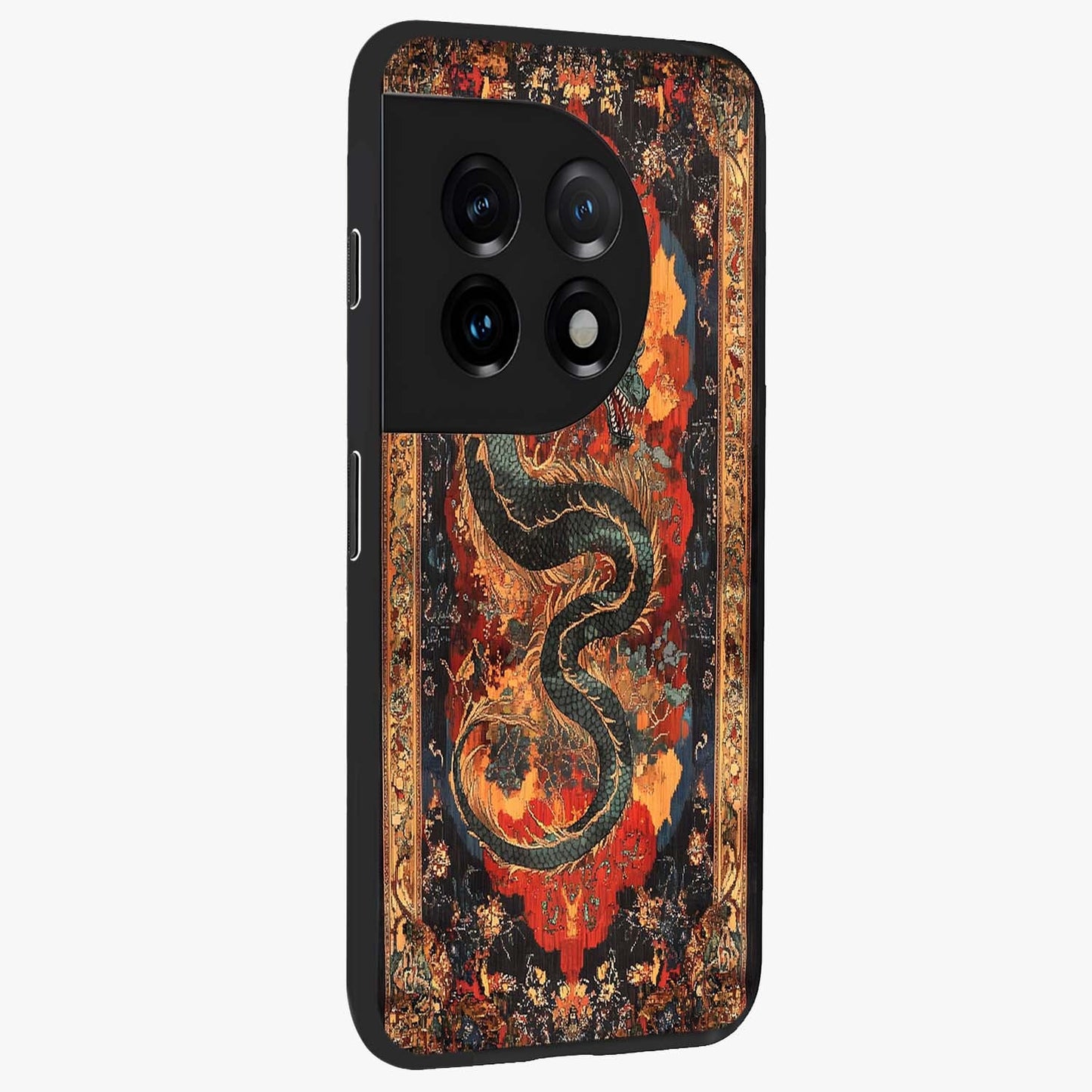 Inferno Dragon Soul Glass Case for 1+11 displayed upright for powerful mythical visibility and premium finish.
