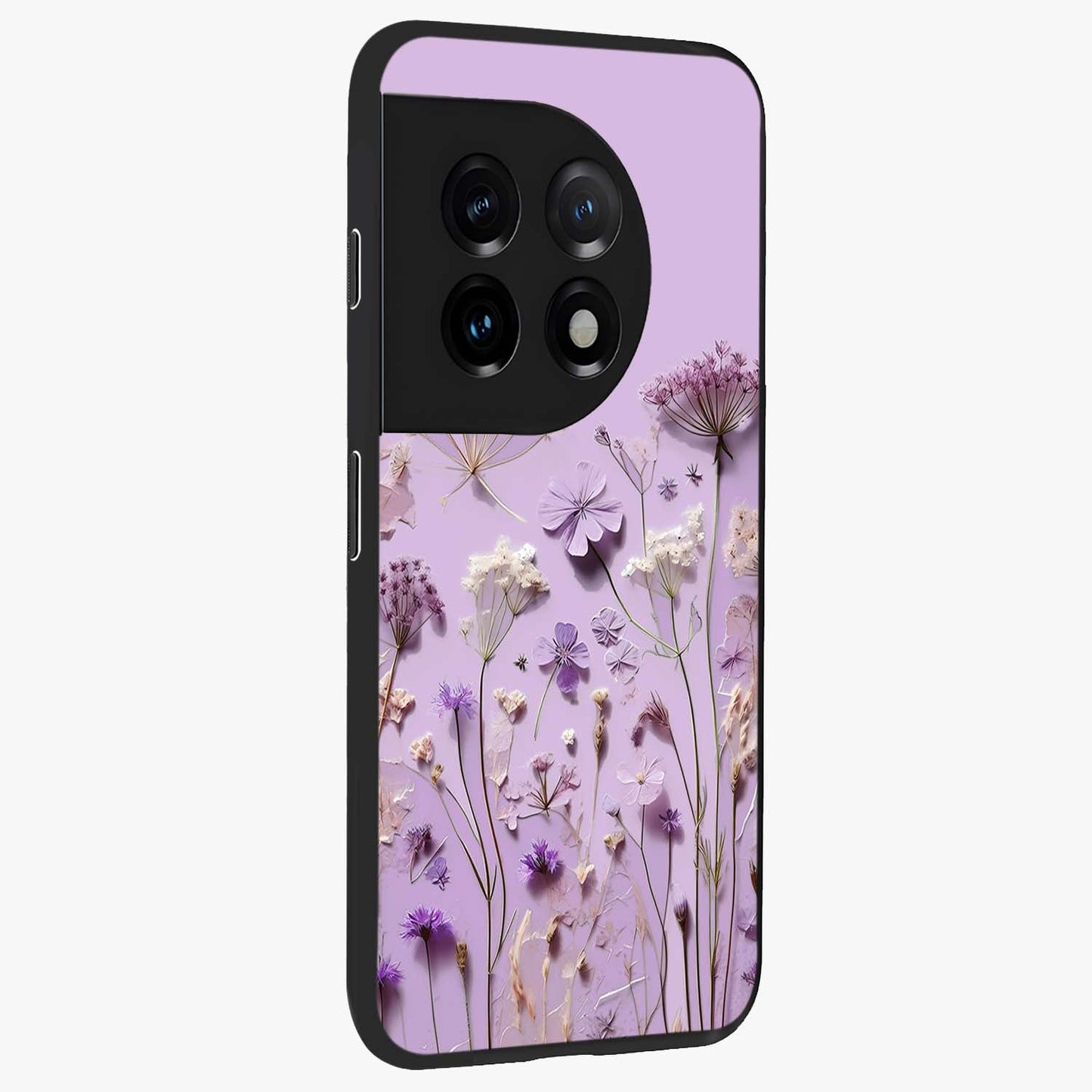 Lavender Blossom Dream Glass Case for 1+11 side perspective highlighting gentle bloom detailing and premium edges