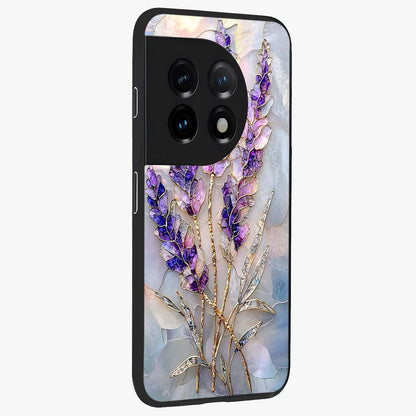 Lavender Dream Glow Glass Case for 1+11 side perspective highlighting vibrant textures and smooth premium build