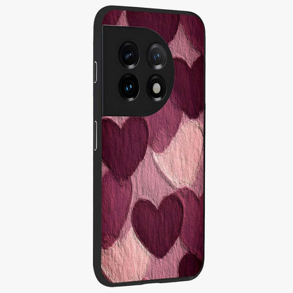 Layered Paper Hearts Glass Case for 1+11 side perspective highlighting layered texture detailing and premium edges