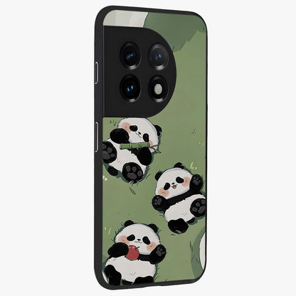 Lazy Panda Picnic Glass Case for 1+11 side perspective highlighting cute illustration textures and smooth premium build