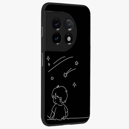 Line Art Boy With Shooting Stars Glass Case for 1+11 side perspective highlighting delicate line textures and smooth edges