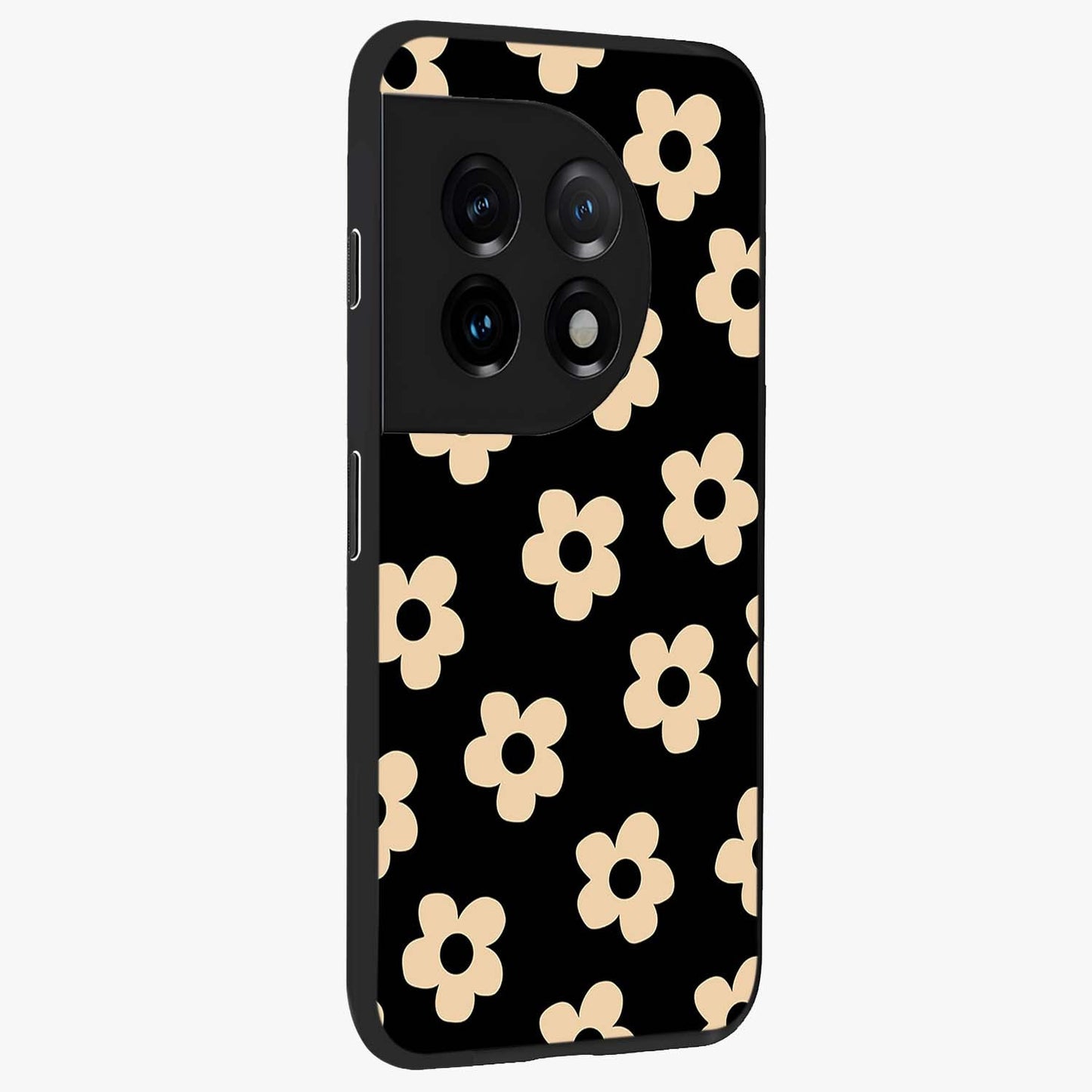 Little Daisy Flower Retro Pattern Glass Case for 1+11 side perspective highlighting playful floral textures and smooth premium edges