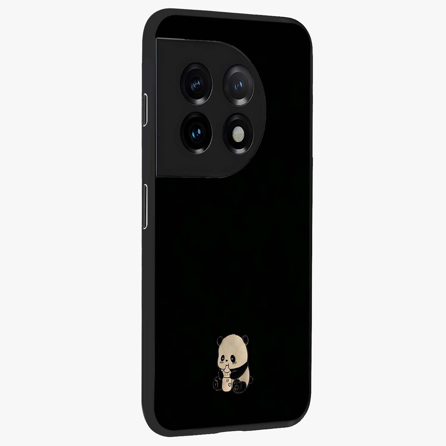 Midnight Panda Love Glass Case for 1+11 side perspective highlighting charming illustration details and premium build