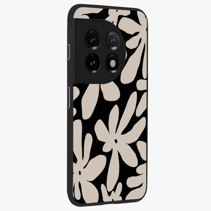 Monochrome Petal Dance Glass Case for 1+11 side perspective highlighting refined textures and premium edges