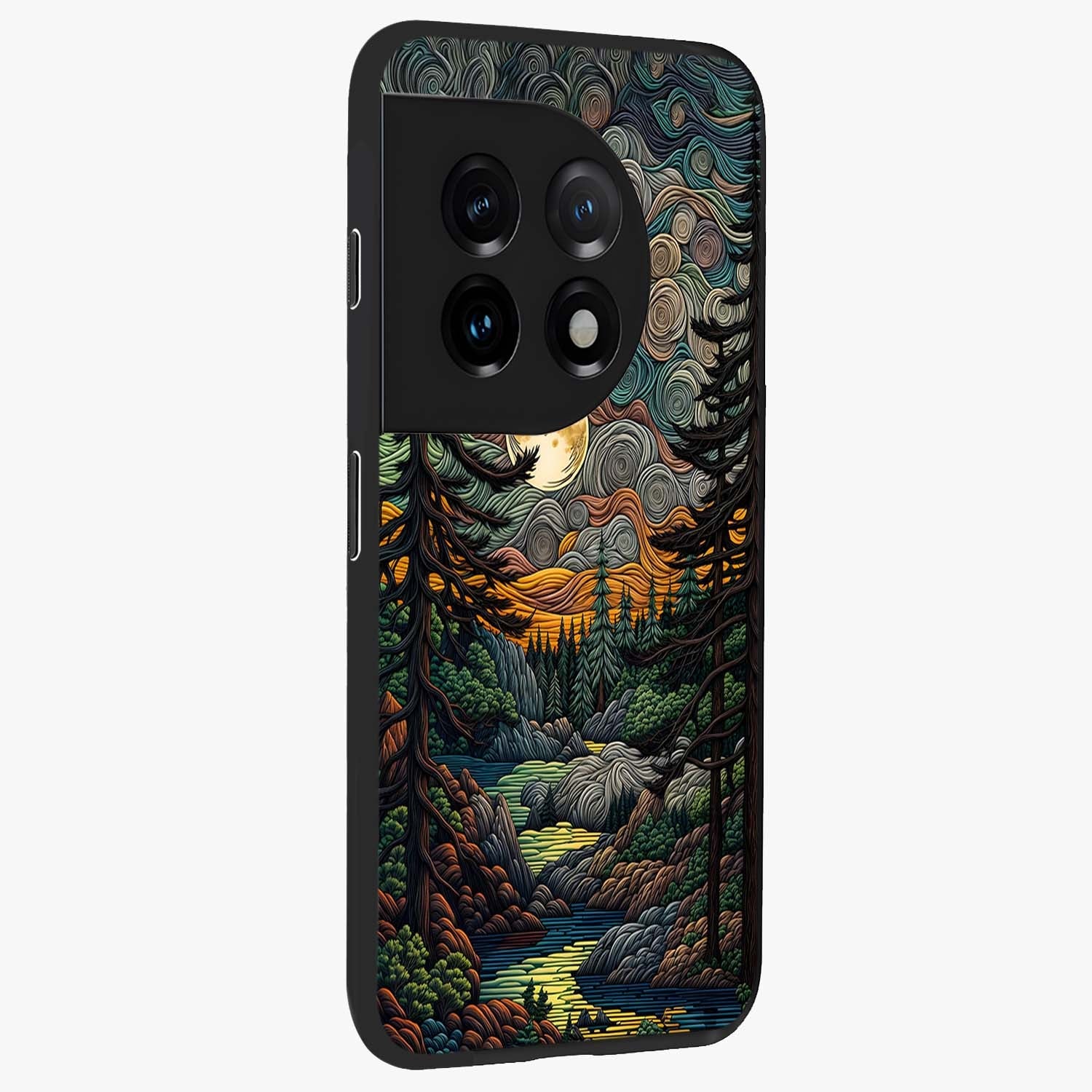 Moonlight Forest Dream Glass Case for 1+11 side perspective highlighting serene woodland textures and smooth premium build